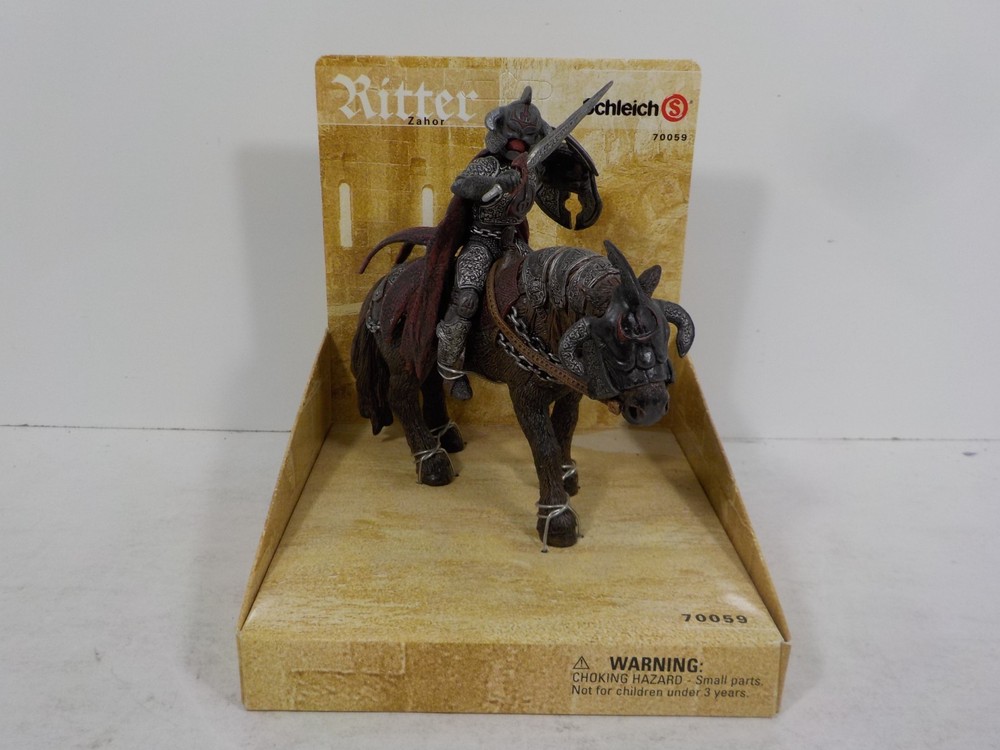 N A327 SCHLEICH Dark Knight in Silver Armor on Horse Figure Ritter 70059