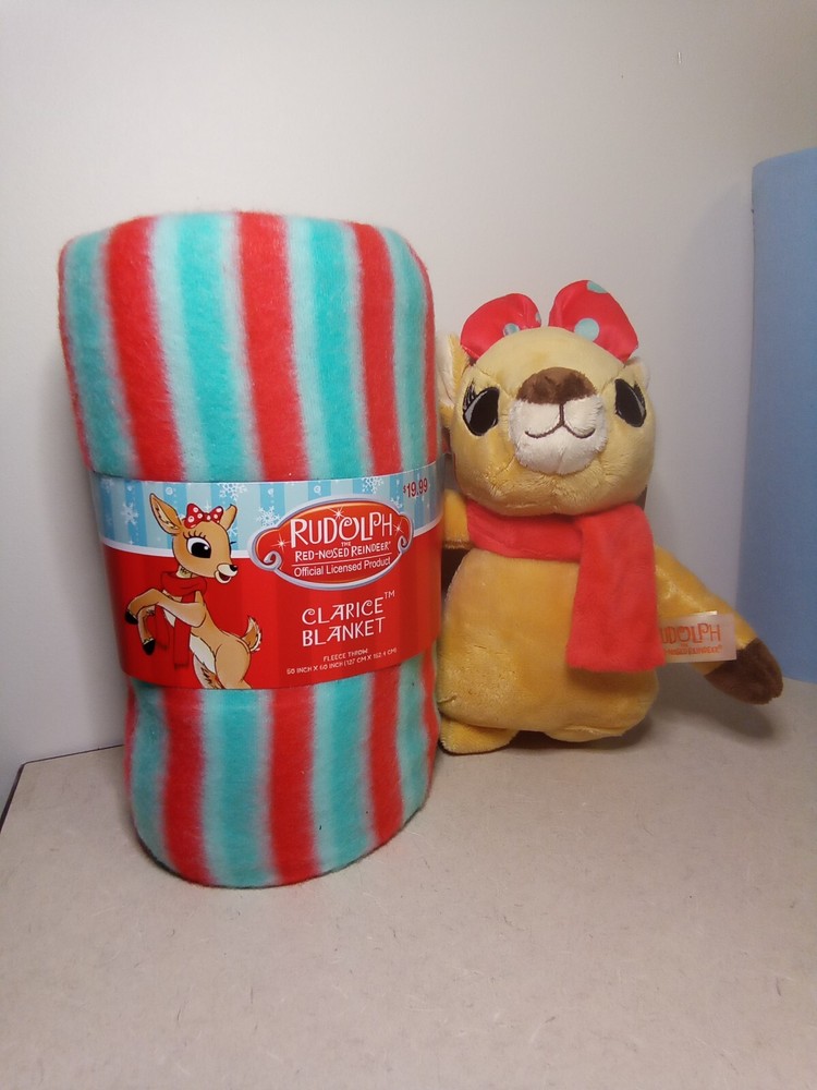 Dandee Rudolph Clarice Red Reindeer Plush Fleece Christmas Throw Blanket NWT