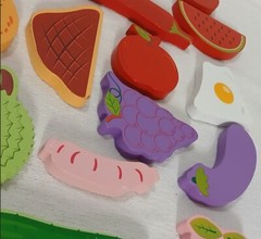 Wooden Pieces (24) Child’s Play Toddler Toys Food Fish Fruit Colorful Shapes