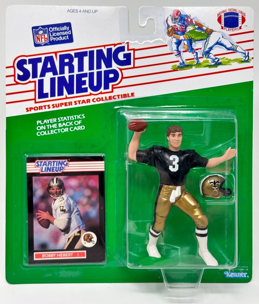 1989 KENNER STARTING LINEUP NFL FOOTBALL BOBBY HEBERT NEW ORLEANS SAINTS MOC