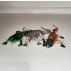 Realistic Lizard Toy Figures Set of 3 Iguana Komodo Dragon Frilled Lizard 8″