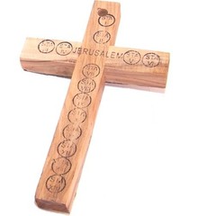 Olive wood Latin Style Crucifix with Mother of Pearls ( 12 cm or 4.8 inches )