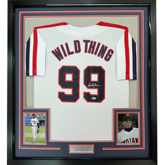 Framed Autographed/Signed Charlie Sheen 33×42 Wild Thing Vaughn Jersey JSA COA