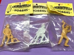 3 Vintage FIREMAN Chimneyville Hobbies 3 Inch Resin Plastic Figures Unpainted