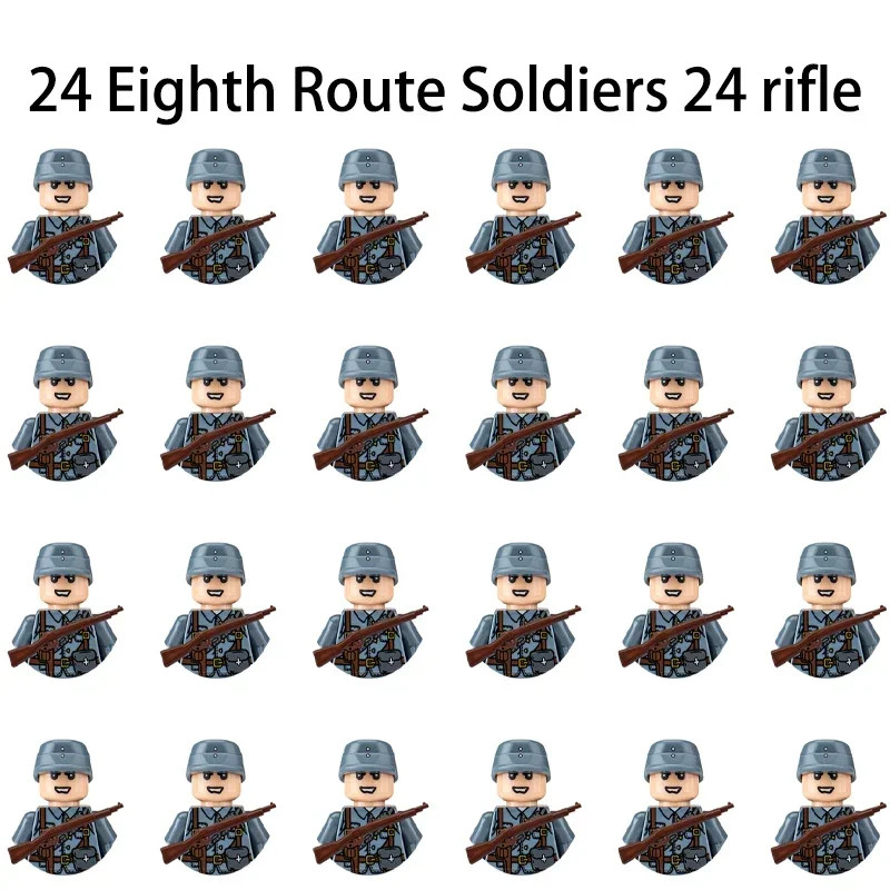 WWII Military Figure Playset Soldiers Weapons Sandbags Toy Set