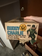 Marx Buddy Charlie 1850 Green Military Action Figure w/ Box, Dog Tag & Manual