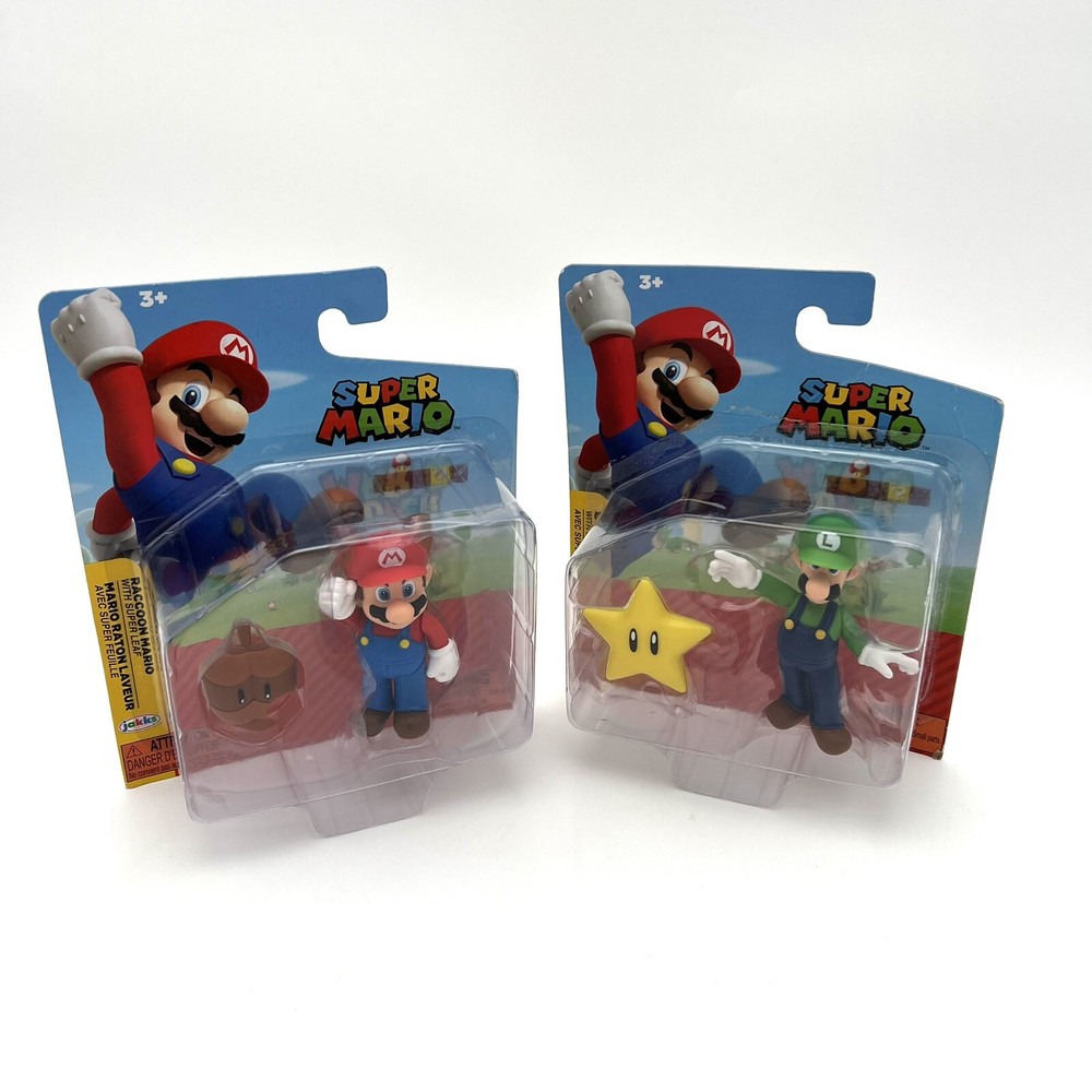 Super Mario Figures Raccoon Mario & Luigi with Super Star NEW