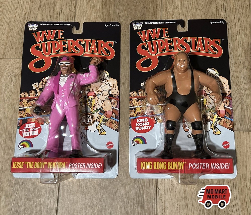 WWE Mattel LJN Jesse Ventura & King Kong Bundy Black Card WWF Figures