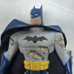 Batman Action Figure Gray Blue Yellow Black Plastic w/ Fabric Cape 5 in
