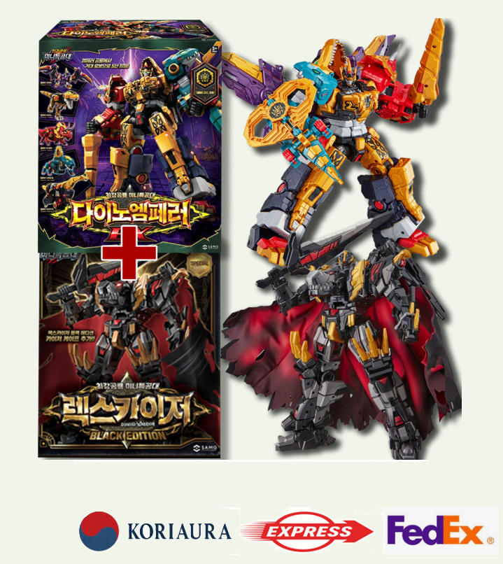 Miniforce Dino Emperor EX and Rex Kaiser Black Edition Transformer Robot 2Set