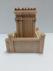 VINTAGE MODEL SCALE BONE RESIN CASTLE MAUSOLEUM 4.5″ X 4″ X 4″ BEIGE AND GOLD