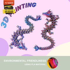 Three Color 12″ 3D Printed Dragon, Articulated Dragon, Crystal Dragon, Dragon Fi