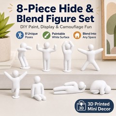 8-Pose Set 3D Printed Chameleon Hide and Seek Figures DIY Paintable Decor