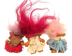 Vintage 3 Troll Dolls Colorful Hair HorseShoe Print Feet READ