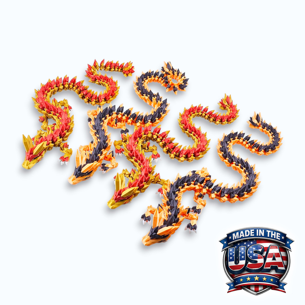 Lot 4 Articulated Spiked Dragon Toys 16″ 3D Printed Long Dragon Fidget Desk Pets