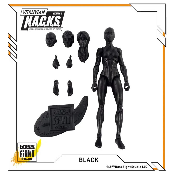 Black Blank Female 1:18 Scale Boss Fight Studio Action Figure 3 3/4″ For Customs