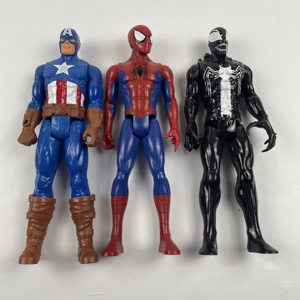 Lot of 3 Hasbro Marvel Action Figures 12” Spider-Man Venom Capt America