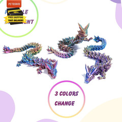Three Color 12″ 3D Printed Dragon, Articulated Dragon, Crystal Dragon, Dragon Fi