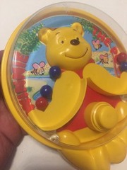 Vintage Winnie the Pooh Crib Pull Toy Arms Bounce Balls Yellow Red 4A MINT
