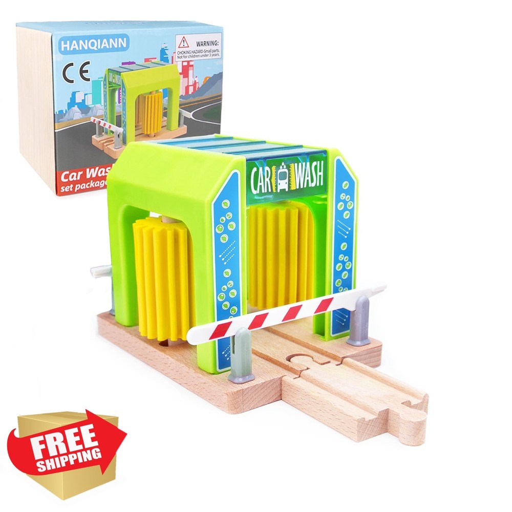 HANQIANN Wooden Car Wash Station Train